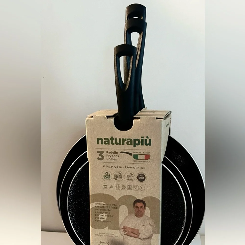 Naturapiu 11 Inch Nonstick Frying Pan Made in Italy Stone Speckle, red outer new